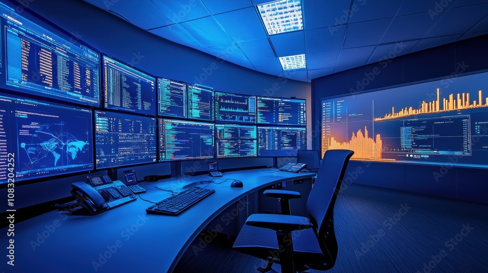Poster modern control room with advanced data displays