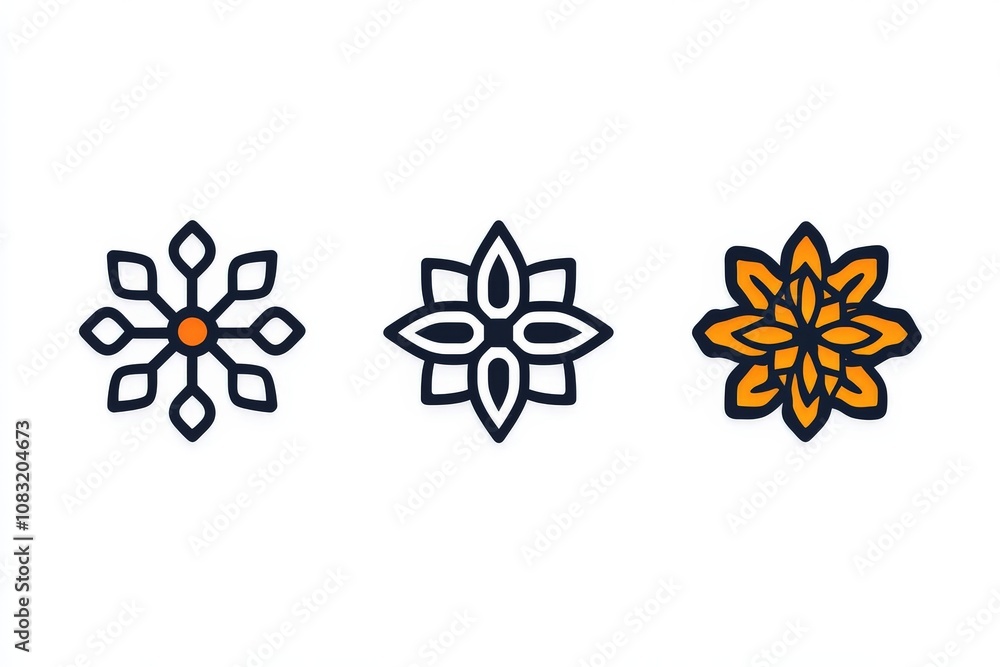 Poster abstract vector illustration featuring four geometric snowflake designs in varying styles and colors