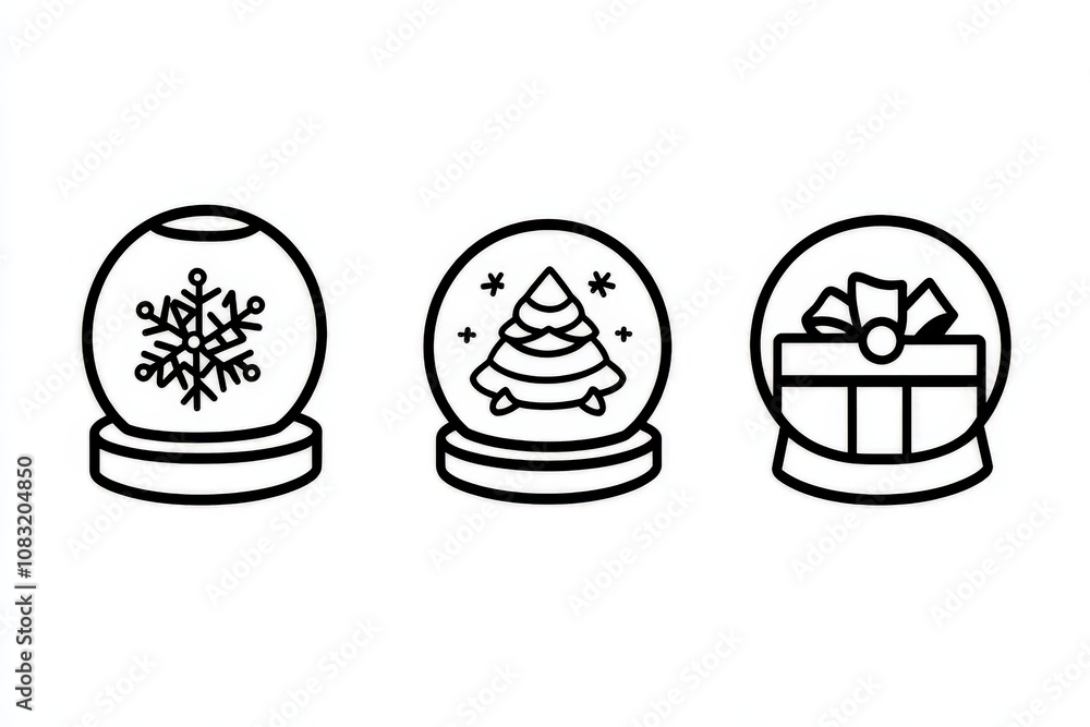 Poster minimalist round icons featuring snowflakes and gift boxes combining modern design with festive elem
