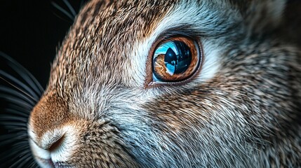 A close-up of a rabbit's face showcasing its detailed fur and expressive eye, highlighting the beauty and intricacies of wildlife.