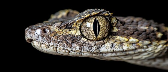Fototapeta premium Close-up view of a reptile's head, showcasing intricate scales and striking eyes. The unique texture and colors highlight the beauty of this species.