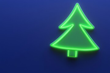 Obraz premium Bright neon green Christmas tree glowing vibrantly on a simple blue studio background symbolizing minimal seasonal cheer and modern aesthetics