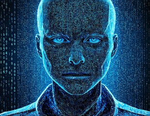 Human in world of artificial intelligence.