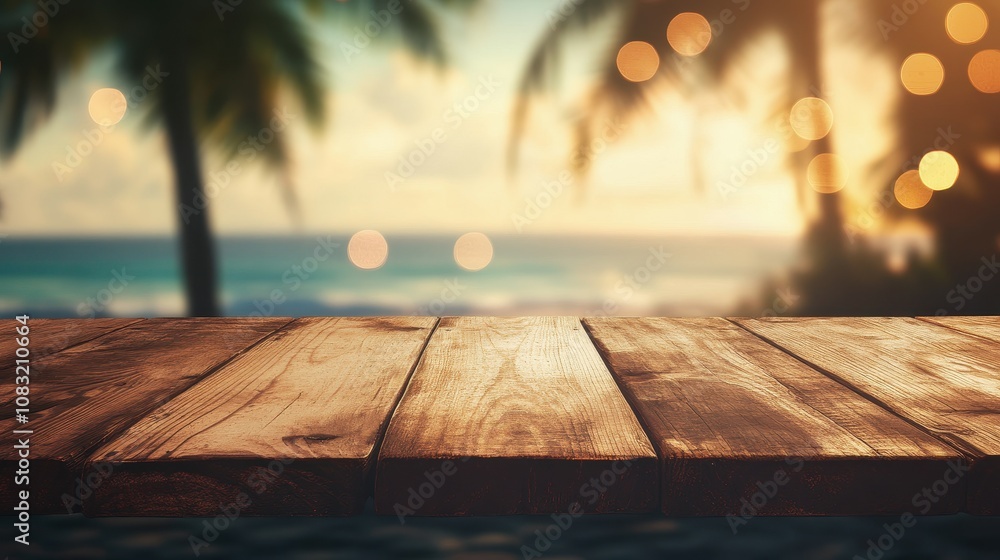 Poster serene beachside table setting tropical paradise bokeh background relaxing atmosphere captivating vi