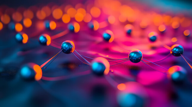 Close-up of nanometer-scale quantum dots embedded within a neural network, showcasing the integration of ai technology and quantum physics. minimal and simple style. Quantum. Illustration