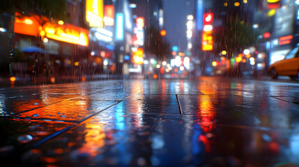 Obraz premium Rainy Night Cityscape - 3D Illustration
