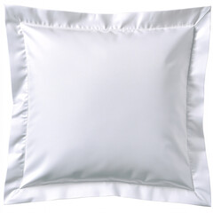 A plain white decorative pillow with a satin-like border, suitable for enhancing home decor and providing comfort.