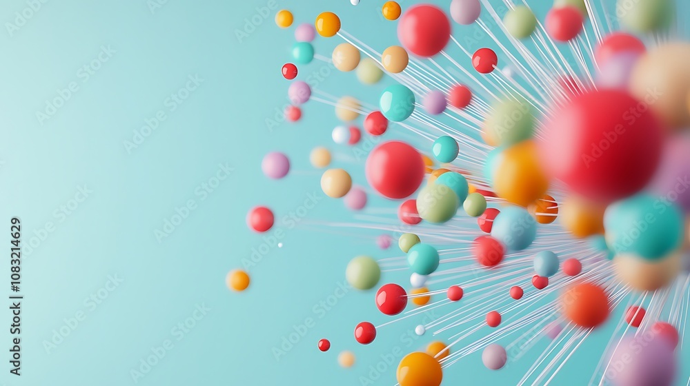 Poster colorful abstract design with sphere elements and lines