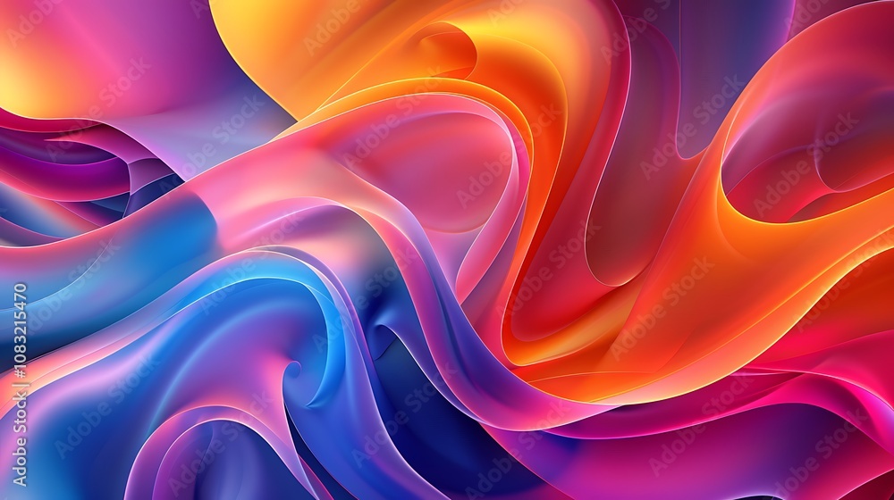 Poster abstract digital art featuring swirling colorful shapes in a vibrant palette, creating a dynamic and