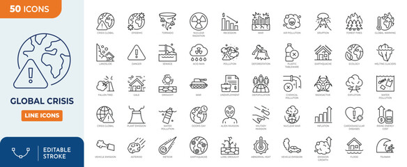 global crisis line editable icon set. Editable stroke. Vector illustration	