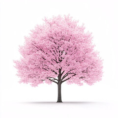 Obraz premium A vibrant pink tree with delicate blossoms, set against a plain white background, symbolizing beauty and nature's renewal.
