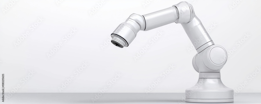 Poster sleek, modern robotic arm designed for precision tasks in industrial settings. its white finish and 