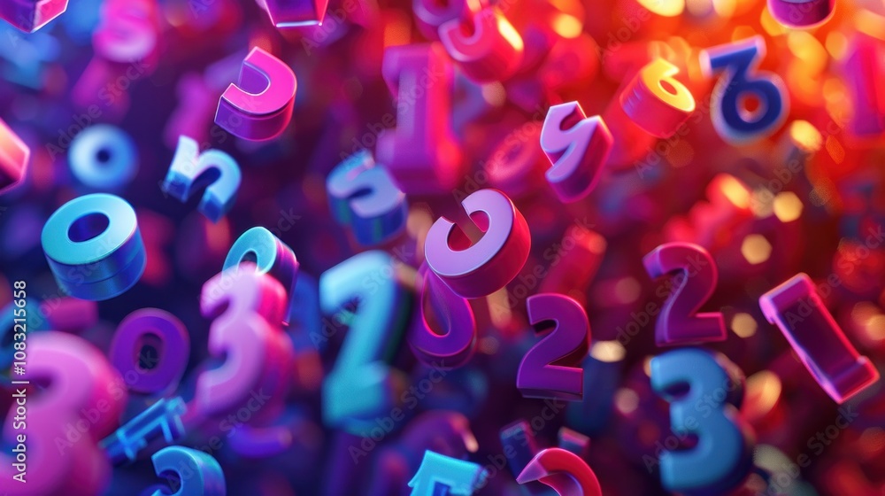 Poster a vibrant abstract background with colorful 3d numbers floating in mid-air, creating a dynamic and e