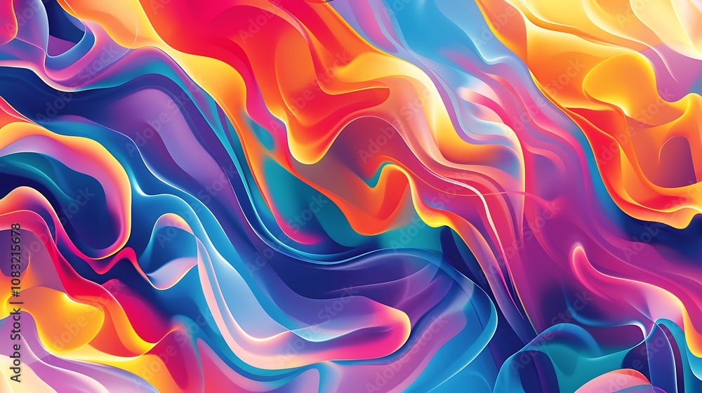 Poster vibrant captivating abstract art piece, featuring colorful swirls and waves. the flowing design evok