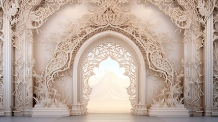 Obraz premium Paper cut of an intricate palace gate with detailed carvings and ornamental patterns,generative ai illustration