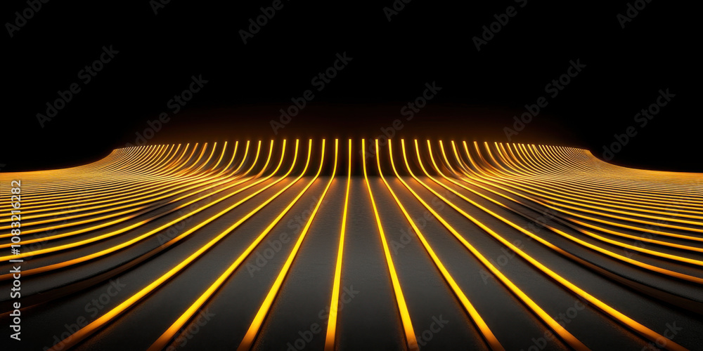 Poster abstract wavy lines in glowing orange against black background create mesmerizing visual effect, evo