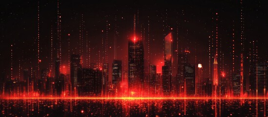 Obraz premium digital cityscape with glowing red lights and data streams futuristic urban technology theme .