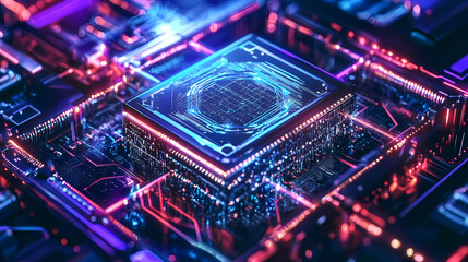 Fototapeta premium A quantum computer core pulsating with energy as it secures a blockchain network. Quantum. Illustration