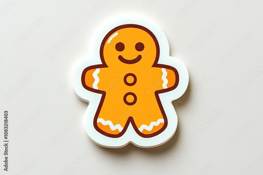 Poster smiling gingerbread cookie with frosted icing details on a clean white background highlighting its c