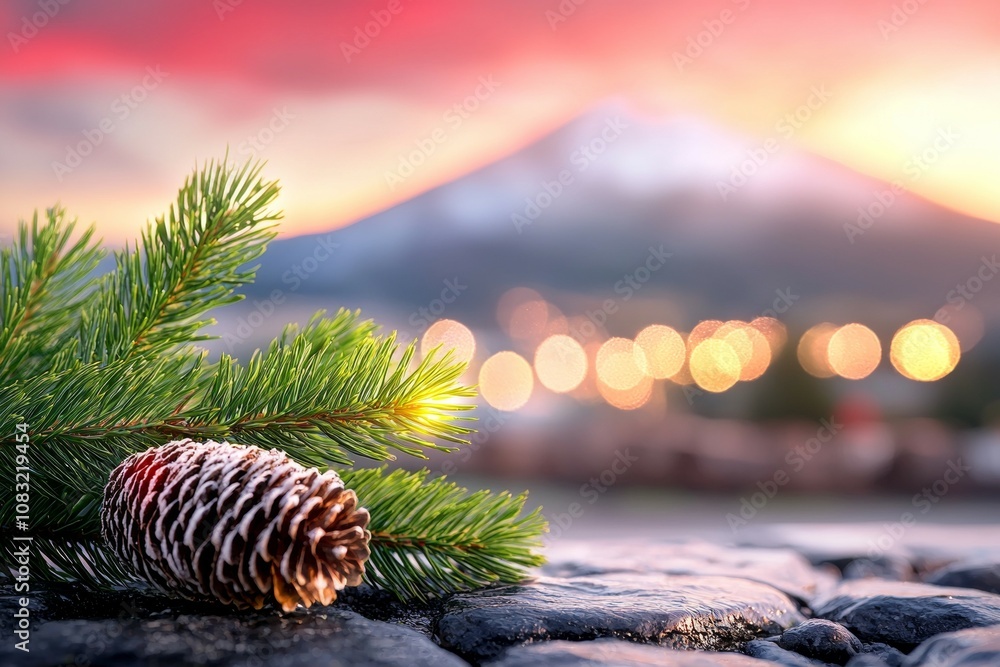 Poster a pine tree branch with a pinecone on it