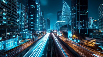 Obraz premium Modern city with high speed internet connection technology, can be used for display or montage your products, business, skyscraper, skyline, digital, connect, communication, network