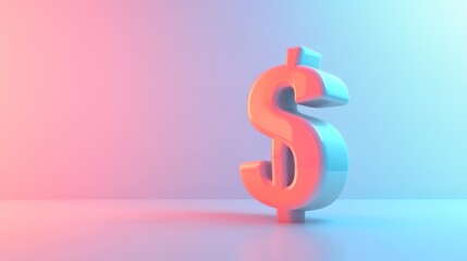 Obraz premium A white dollar sign on a blue and pink gradient background.