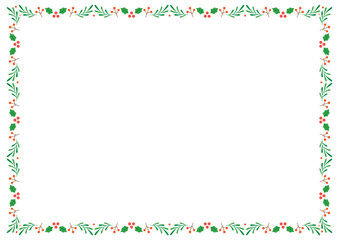 Christmas holly berries decorative border frame on white background.