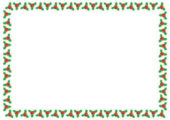 Obraz premium Christmas holly berries decorative border frame on white background.