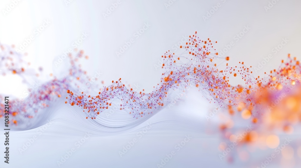 Poster abstract 3d rendering of a wave of particles, a futuristic design.