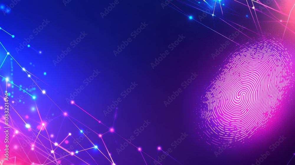 Poster abstract background with a glowing pink fingerprint and connected dots.
