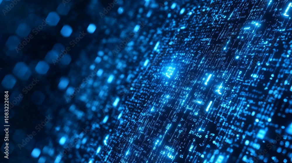 Poster abstract digital background with glowing blue circuit board pattern.