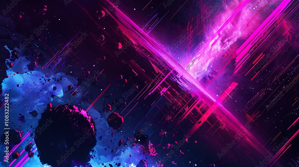 Aufkleber dynamic abstract artwork featuring glowing neon lights creating a futuristic and cosmic landscape