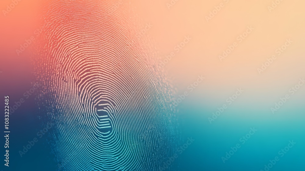 Poster abstract fingerprint pattern on a gradient background of blue and orange.