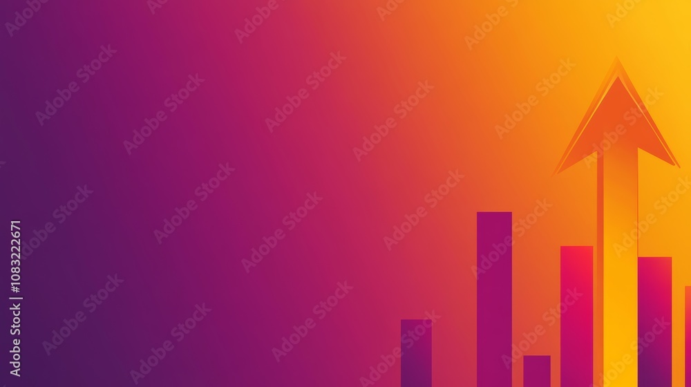 Poster abstract graphic with an upward arrow and bars on a gradient background.