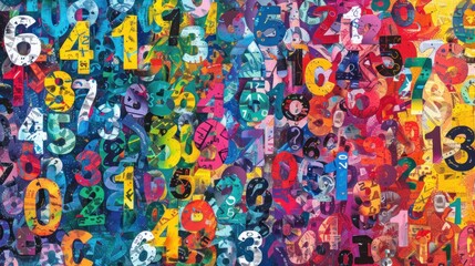 Abstract background with colorful numbers in a rainbow pattern.