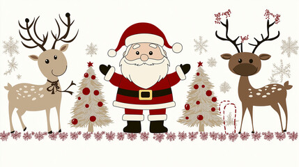 Fototapeta premium Santa & Reindeer Christmas Greeting Card Design
