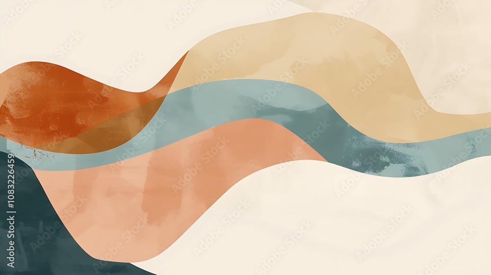 Poster abstract watercolor painting featuring a series of waves in vibrant colors.