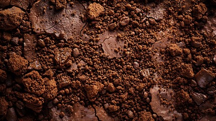 A close-up of textured soil with various sizes of particles and earthy tones.