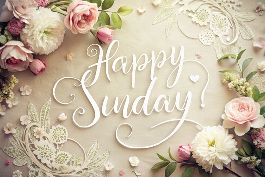 Vintage Style Happy Sunday Hand Lettering Quote for Fashion Graphics and Art Prints, Perfect for Posters and Greeting Cards