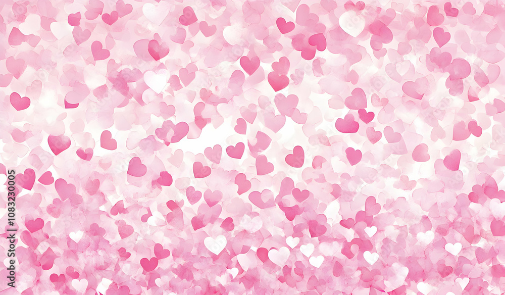 Poster a soft pink background filled with various heart shapes, creating a romantic and cheerful atmosphere