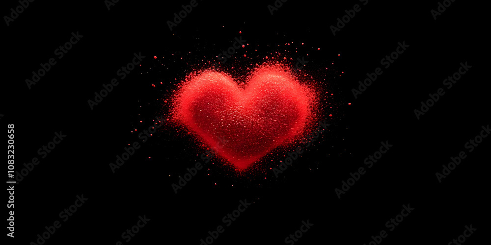 Poster a vibrant red heart shape created with splashes of color against a black background.