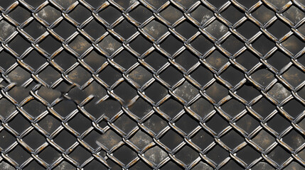 Fototapeta premium A close-up of a textured metal mesh, featuring a diamond pattern with a dark background, showcasing industrial design and durability.