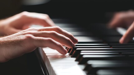 Fototapeta premium Grand Piano Maestro: A Talented Musician Lost in Concentration, Playing with Utmost Precision and Passion