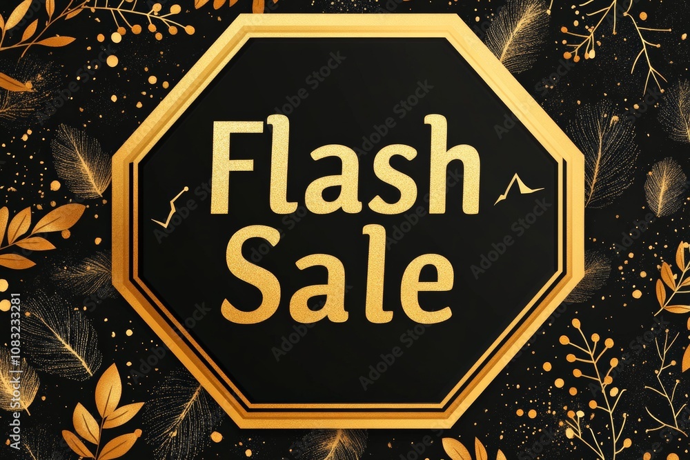 Poster flash sale gold hexagonal badge design with intricate leaf patterns on a dark background for luxurio