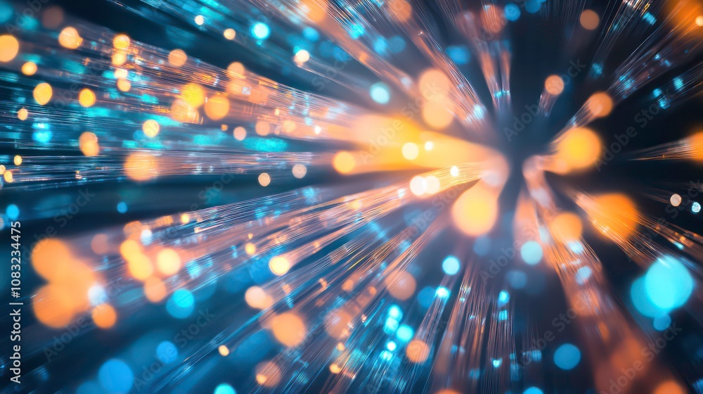 Aufkleber vibrant and luminescent fiber optic strands in a futuristic high tech laboratory setting the image c