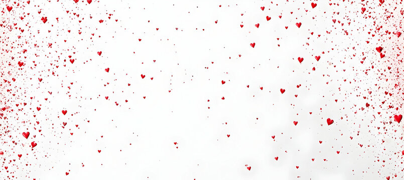 A background filled with scattered red hearts on a white backdrop, ideal for romantic themes.