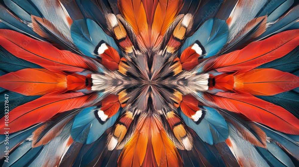 Poster feathers arranged in a symmetrical pattern
