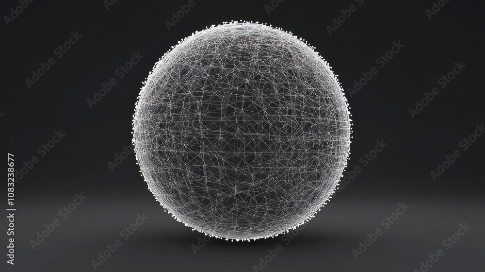 Poster the sphere is composed of points and lines. wireframe elements. 3d rendering of technology grid sphe