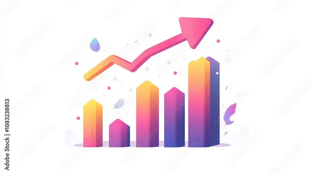 Poster a colorful 3d bar chart with an upward arrow showing growth and success.