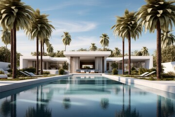 Fototapeta premium Summer Harmony: Oasis by The Pool And Palm Trees